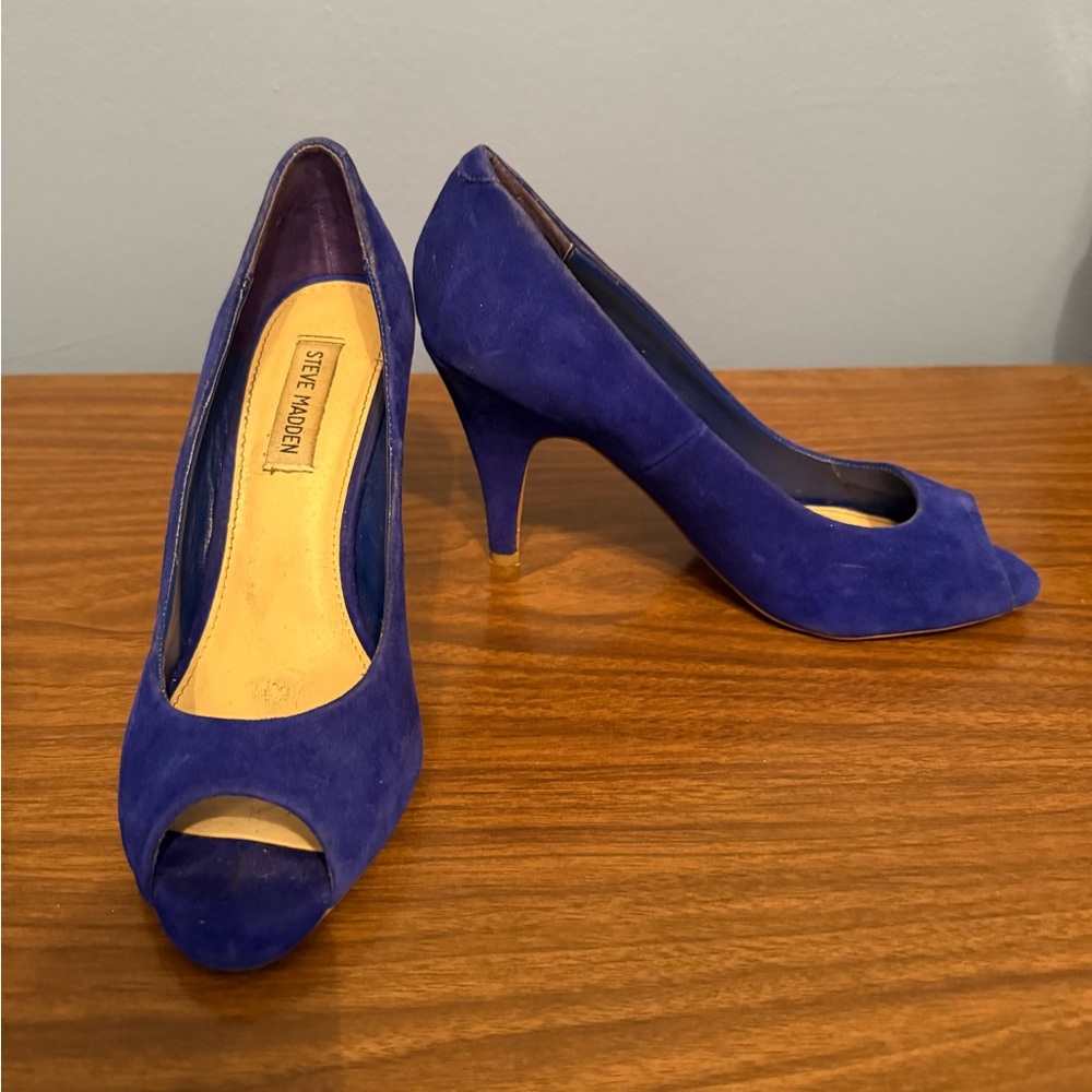 Steve Madden Amazed Royal Blue Suede Peeptoe Heels